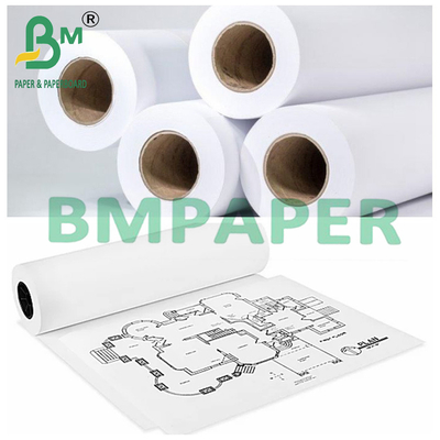 2 Inch Core White Plotter Paper Roll For Engineering Planning ขนาด 24" x 50 Yards 80gsm ราคาถูก