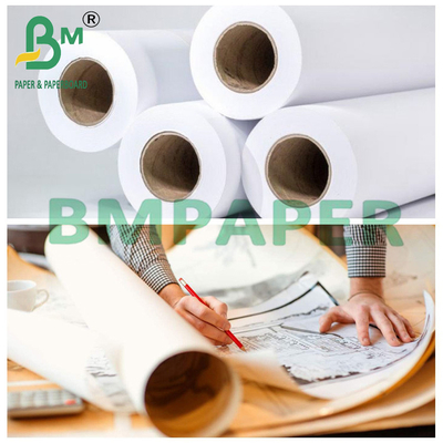 กระดาษบอนด์พลอตเตอร์สีขาวสดใส สําหรับการพิมพ์ CAD ขนาด 36" x 150ft 20LB บน 2" คอร์