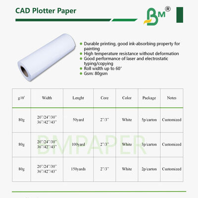 A0 แฟรเมทกว้าง CAD Plotter กระดาษม้วน 80 กรัม